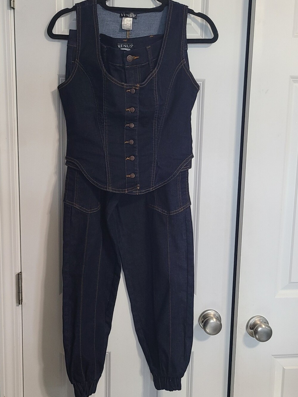 Venus Dark Blue Denim Jean And Vest 2pc